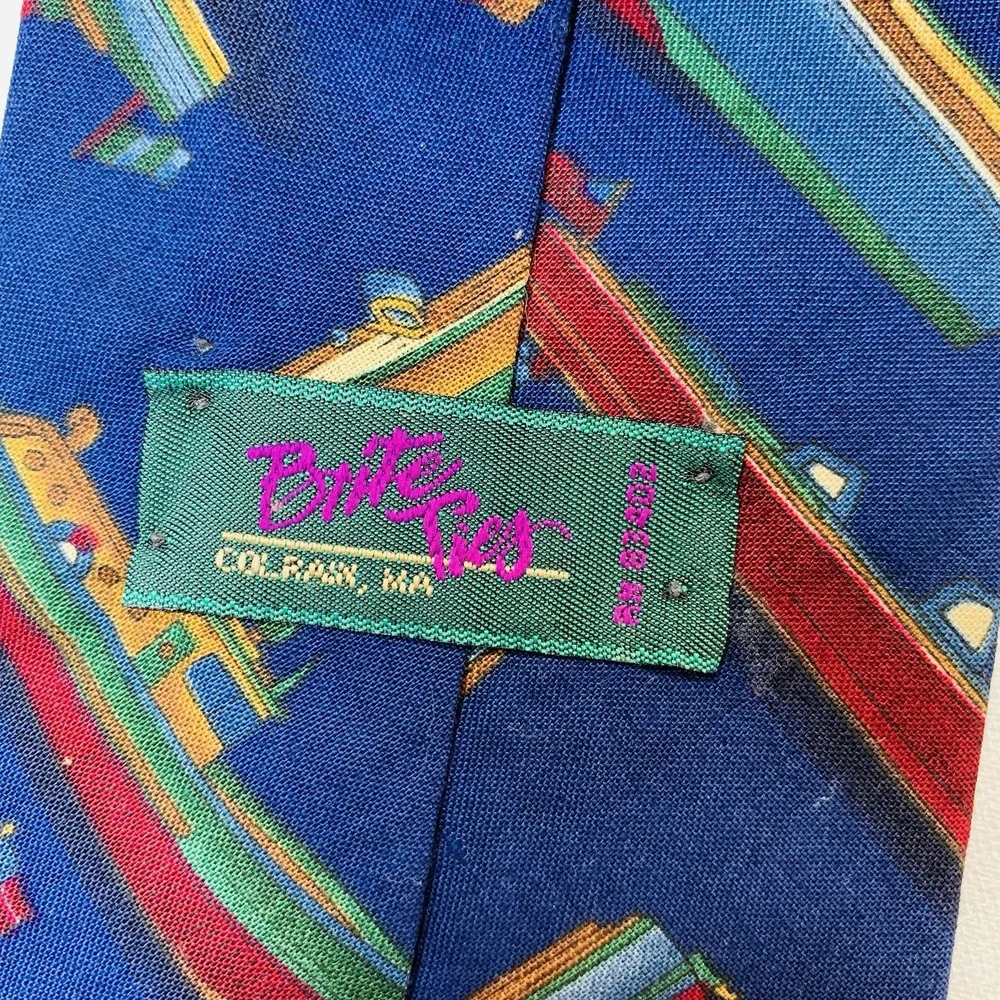 Brite Ties Antique Wooden Boats Sailing Theme Mens VTG Cotton 60x3.75